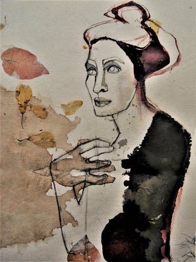 Donna pensierosa con foglie da Doris Schmitz