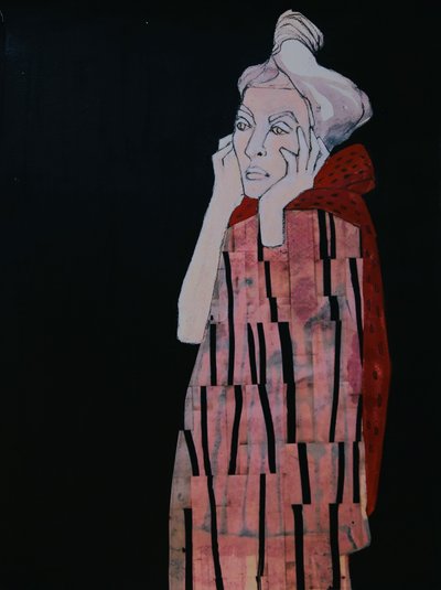 Donna pensierosa in rosso da Doris Schmitz
