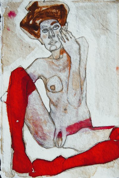 Nudo seduto con calzini rossi da Doris Schmitz