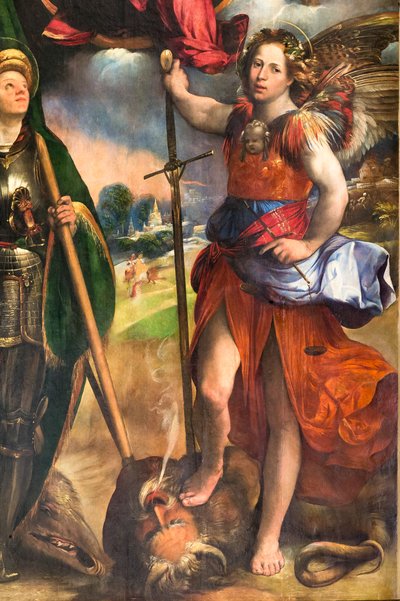 Madonna con Bambino Gesù e San Giorgio e San Michele Arcangelo (dettaglio), c.1518 da Dosso Dossi