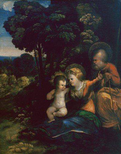 Riposo durante la fuga in Egitto, di Dosso Dossi, nella Galleria degli Uffizi a Firenze da Dosso Dossi
