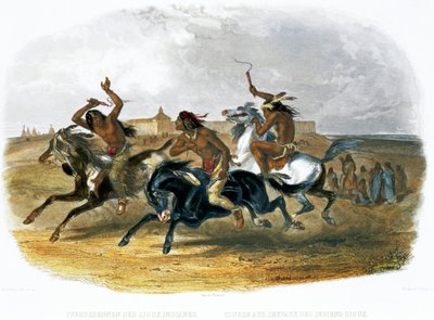 Corsa di Cavalli degli Indiani Sioux vicino a Fort Pierre da Du Casse and Doherty