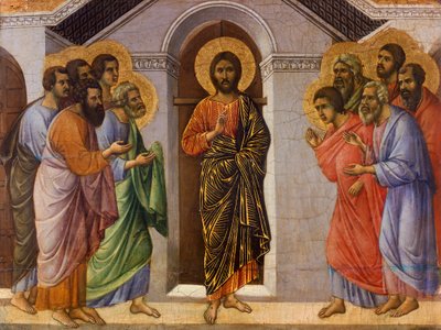 Cristo appare agli apostoli a porte chiuse, dettaglio da Episodi della Passione e Resurrezione di Cristo, parte della Maestà dell