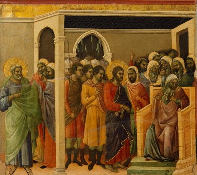 Cristo davanti a Caifa, dettaglio di piastrella da Episodi della Passione e Resurrezione di Cristo, retro della Maestà dell