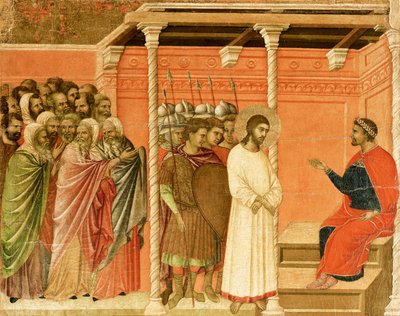 Cristo davanti a Pilato, dettaglio di piastrella da Episodi della Passione e Resurrezione di Cristo, retro della Maestà dell