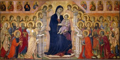 Maestà. Madonna con il bambino sul trono venerata da santi e angeli. Pannello centrale. Affresco di Duccio di Buoninsegna da Duccio di Buoninsegna