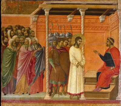 Il secondo interrogatorio di Cristo da parte di Ponzio Pilato (retro della Maestà) da Duccio di Buoninsegna