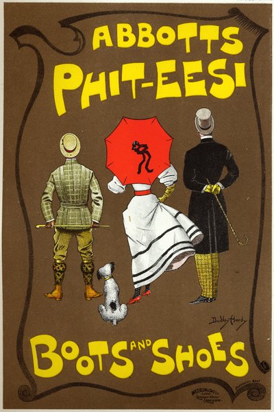 Stile di vita. Moda. Abbots Phit-ees, negozio di stivali e scarpe, Londra. Poster di Dudley Hardy, Inghilterra, c.1890 (poster) da Dudley Hardy