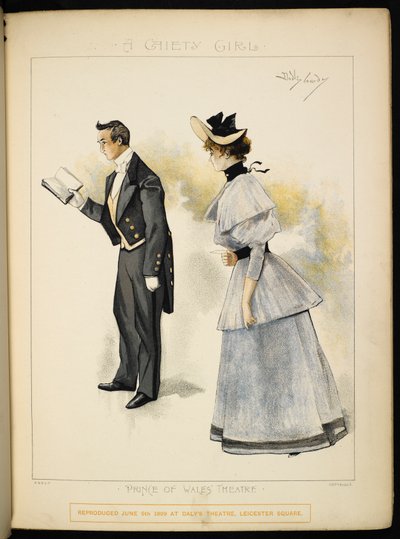 Due personaggi. Un uomo che legge un libro e una signora da Dudley Hardy