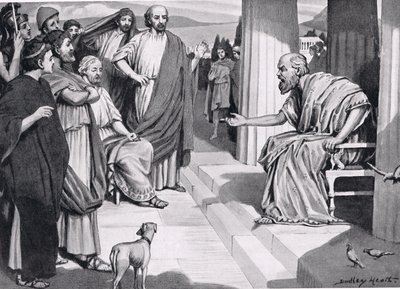 Socrate che si rivolge agli Ateniesi, illustrazione da Hutchinsons History of the Nations, 1915 da Dudley Heath