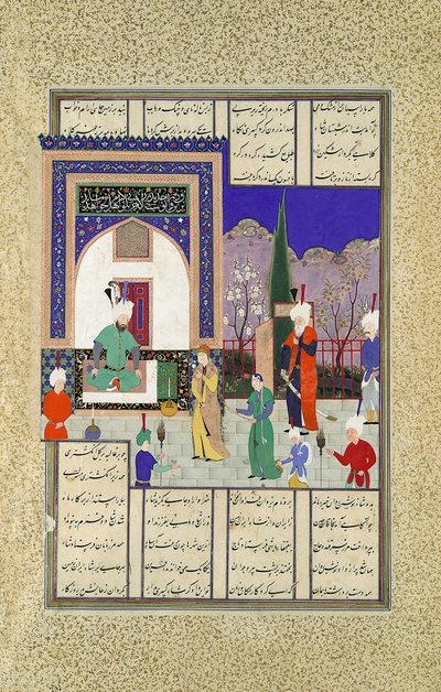 Nushirvan accoglie la figlia del Khaqan, Folio 633v dal Libro di Shahnama, ca. 1530-35 da Dust Muhammad
