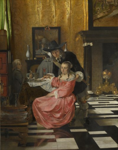 Un interno, con una donna che rifiuta un bicchiere di vino, c. 1660 da Dutch Master