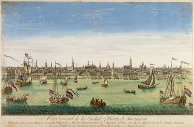 Veduta Generale del Porto e della Città di Amsterdam, incisione di D.G. Hucquier, XVI secolo da Dutch School