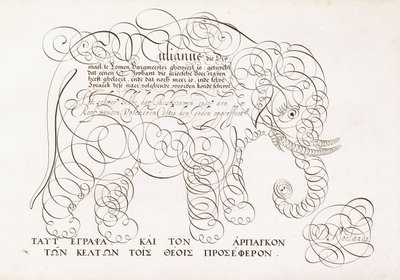 Un disegno calligrafico di un elefante, 1616-1617 e fine XVII secolo da Dutch School