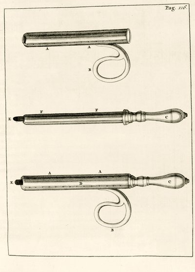 Una serie di siringhe per ascessi, da Exercitationes Practicae circa Medendi Methodum di Frederik Dekkers, 1694 da Dutch School