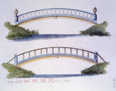 Progetti di ponti dal Magazine of Garden Gems di G. van Laar, pubblicato nel 1802 da Dutch School