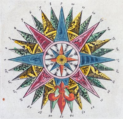 Rosa dei venti, da un Blaue Atlas, pubblicato ad Amsterdam da Dutch School