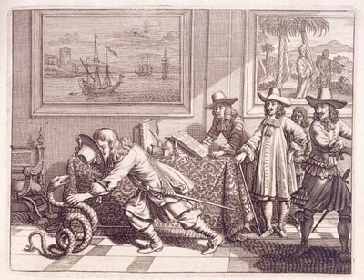 Affrontare un Cobra che ha invaso le stanze degli ufficiali olandesi, 1672 da Dutch School