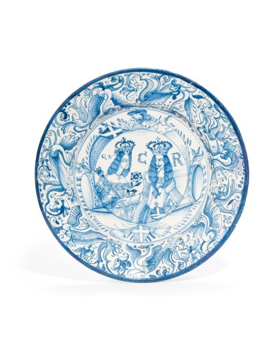 Caricatore reale doppio ritratto Delft blu e bianco da Dutch School