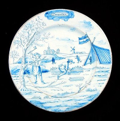 Piatto di Delft raffigurante il mese di dicembre da Dutch School