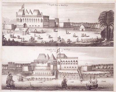 Vedute frontali e sul lungomare del Forte inglese a Bombay, 1672 da Dutch School