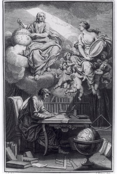 Frontespizio di Elemens de la Philosophie de Neuton di Voltaire pubblicato ad Amsterdam, 1738 da Dutch School