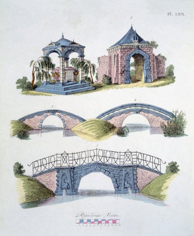 Decorazioni da giardino, da Magazine of Garden Gems di G. van Laar, pubblicato nel 1802 da Dutch School