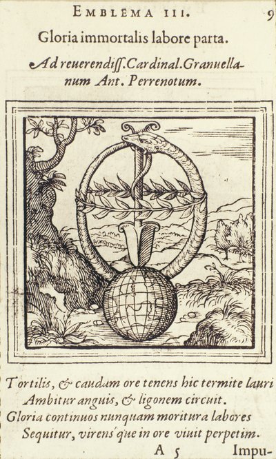 Gloria immortalis labore parta, illustrazione da Emblemata di Hadrianus Junius, pubblicato da Christophe Plantin, Anversa, 1565 da Dutch School