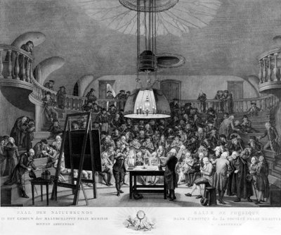 J. H. van Swinden, dimostrando la generazione di elettricità alla Felix Meritis Society, Amsterdam, c.1800 da Dutch School