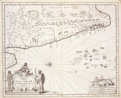 Mappa della costa del Malabar, Indie orientali, 1672 da Dutch School