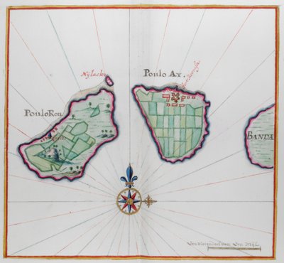Mappa che mostra due delle isole Banda da Dutch School