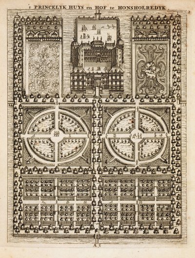 Palazzo di Honsholredyk, da Il Giardiniere Olandese di Johann van der Groen, pubblicato 1699 da Dutch School