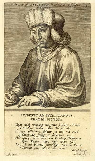 Ritratto di Hubert van Eyck, tavola 1 da una serie di ritratti di artisti, inciso da Theodor Galle da Dutch School