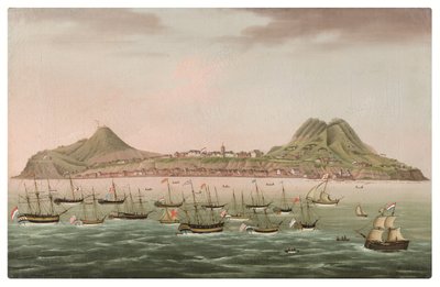 Sint Eustatius nelle Antille Olandesi, con West Indiamen radunati nella strada di Oranjestad da Dutch School