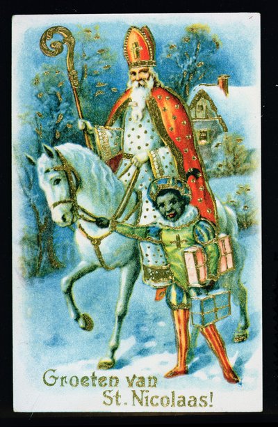 San Nicola e un aiutante nero, c.1890, cartolina olandese da Dutch School