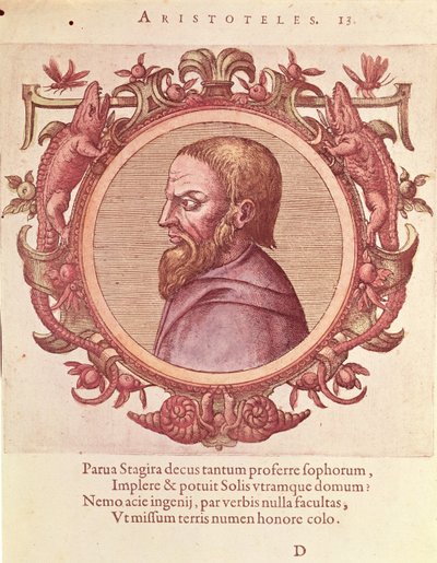 Il filosofo Aristotele (384-322 a.C.), illustrazione da Veterum et Recentium Medicorum Philosophorumque Icones di Johannes Sambucus, pubblicato da Plantin ad Anversa nel 1574 da Dutch School