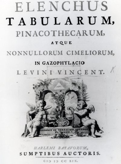 Pagina del titolo per Elenchus Tabularum di Levinus Vincent, pubblicato nel 1719 da Dutch School