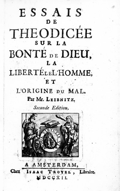 Pagina del titolo di Theodicee di Gottfried Leibniz, seconda edizione pubblicata 1712 da Dutch School