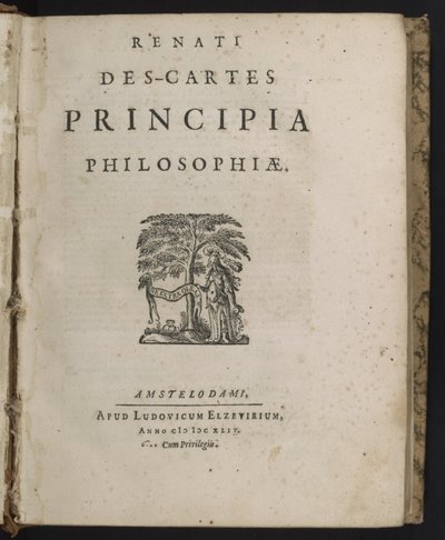 Pagina del titolo di Principia philosophiae di René Descartes da Dutch School