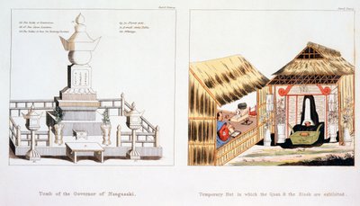 Tomba del Governatore di Nagasaki e altri oggetti funerari, da Illustrazioni del Giappone di Issac Titsingh, pubblicato a Londra nel 1822 da Dutch School