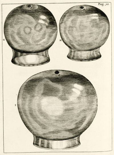 Vari bicchieri per coppettazione, da Exercitationes Practicae circa Medendi Methodum di Frederik Dekkers, 1694 da Dutch School