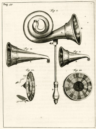Vari apparecchi acustici, da Exercitationes Practicae circa Medendi Methodum di Frederik Dekkers, 1694 da Dutch School