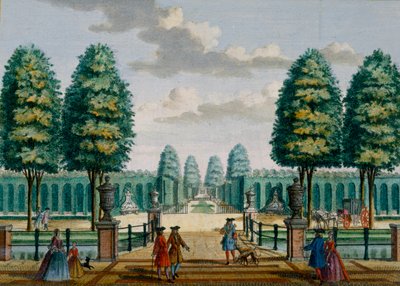 Vista dalla casa verso il cancello principale, Meerestein, da Het Zeganpralent Kennemerlant di Hendrick de Leth e Matthias Brouerius Van Nidek, pubblicato c.1700-1730 da Dutch School