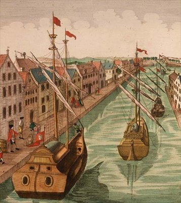 Veduta della Porta Kettel a Delft, dettaglio delle navi sul canale del porto (dettaglio) da Dutch School