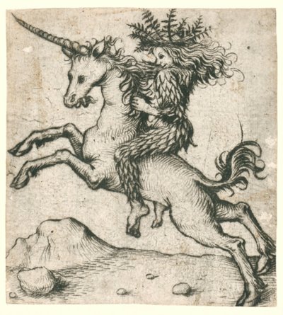 Uomo selvaggio su un unicorno da Dutch School