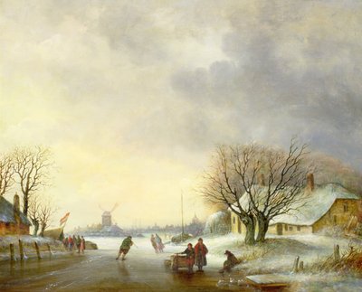 Scena invernale con un mulino a vento da Dutch School