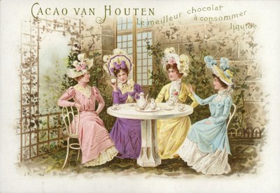 Donne in giardino, che bevono cioccolata da Dutch School
