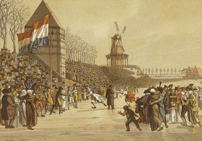 Gare di pattinaggio su ghiaccio femminili, Leeuwarden, Paesi Bassi, 1805 da Dutch School