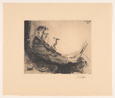 Uomo che guarda una stampa con un sigaro in mano (The printlover) da Dwight Case Sturges (signed by artist)