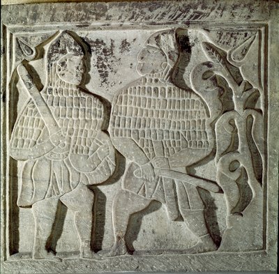 Arte selgiuchide: bassorilievo rappresentante due guerrieri. Da Konya, Turchia. XIII secolo. Museo di Arte Islamica Turca, Istanbul da Dynasty Seljuq